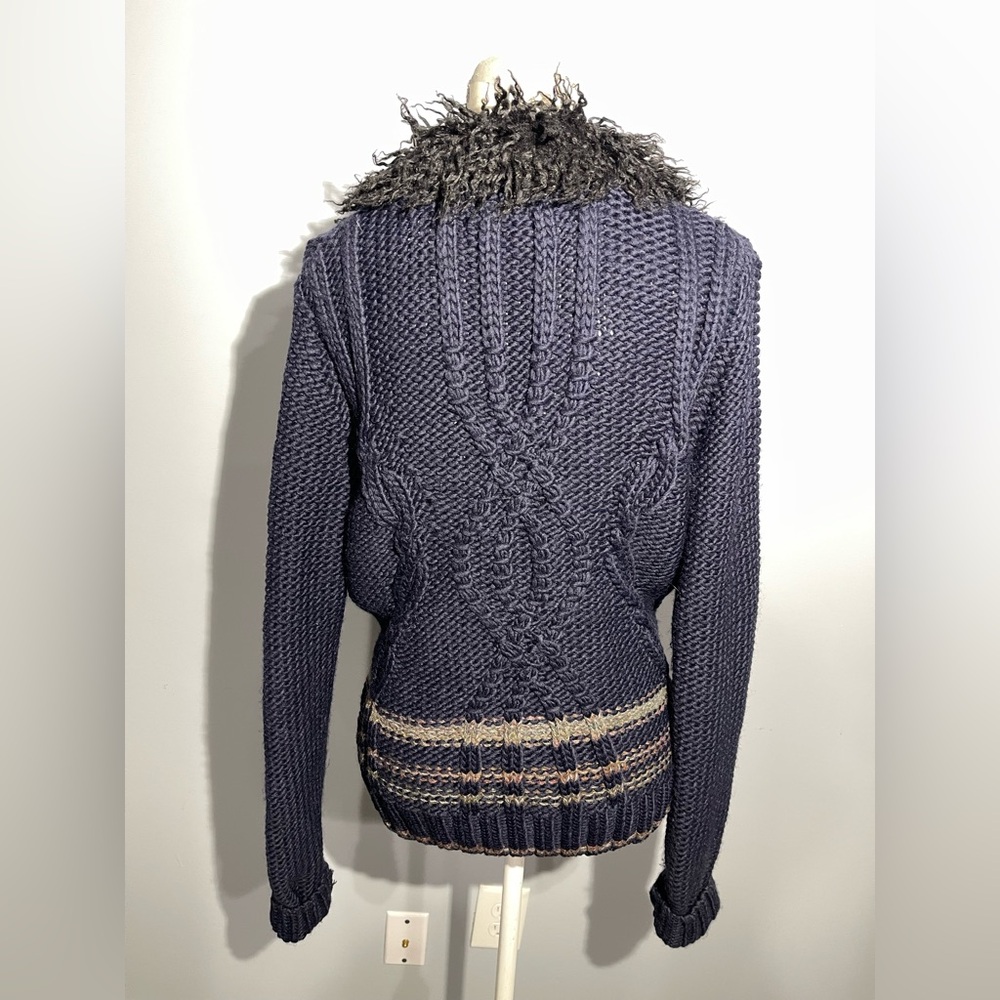 Free People Navy Cardigan with Faux Fur Collar - Picture 4 of 14